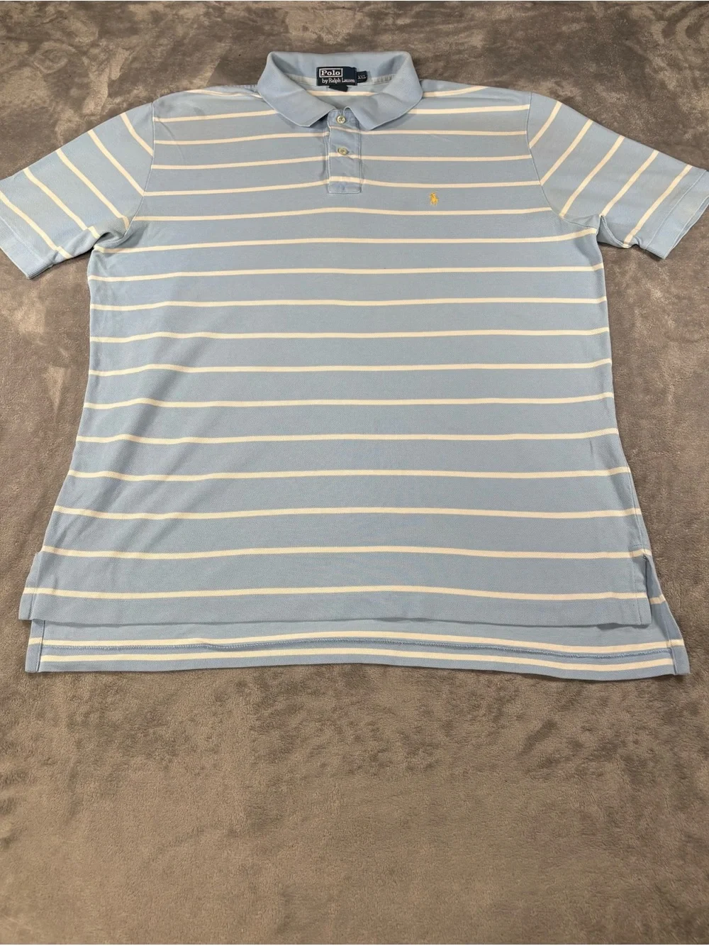 Ralph Lauren Light Blue and White Striped Polo with Yellow Pony